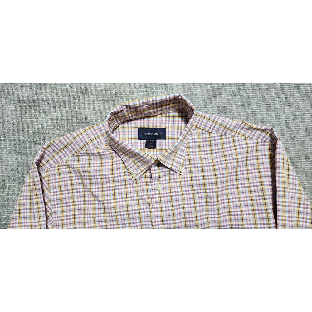 Scott Barber Plaid Button Down Shirt Men’s Large Blue Yellow Long Sleeve - Picture 2 of 13